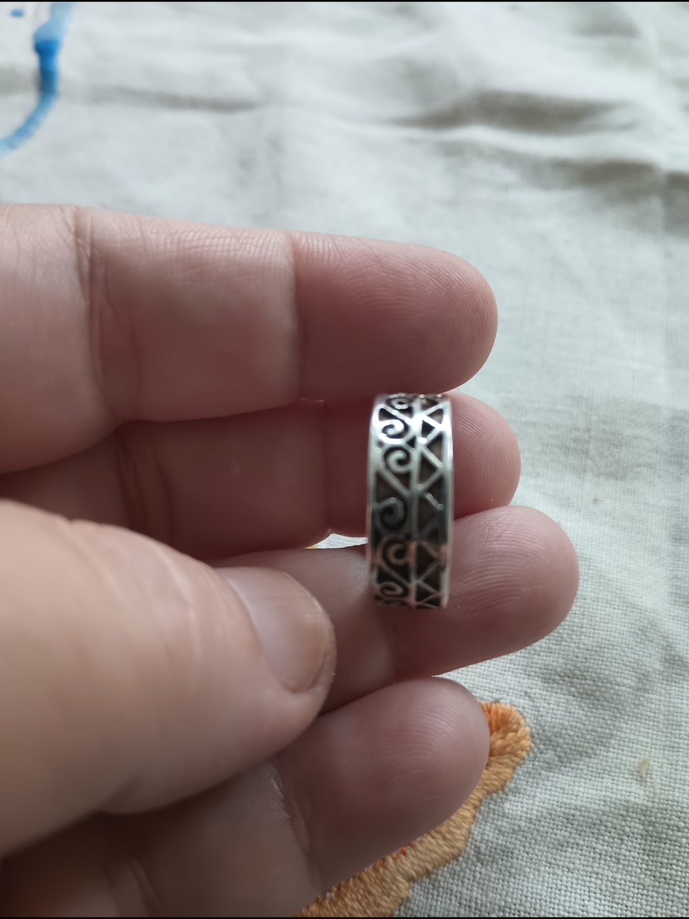 Vintage Sterling Silver Filigree Band Ring Sz:7